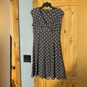 Lauren Ralph‎ Lauren Grey white polka dot dress size 8